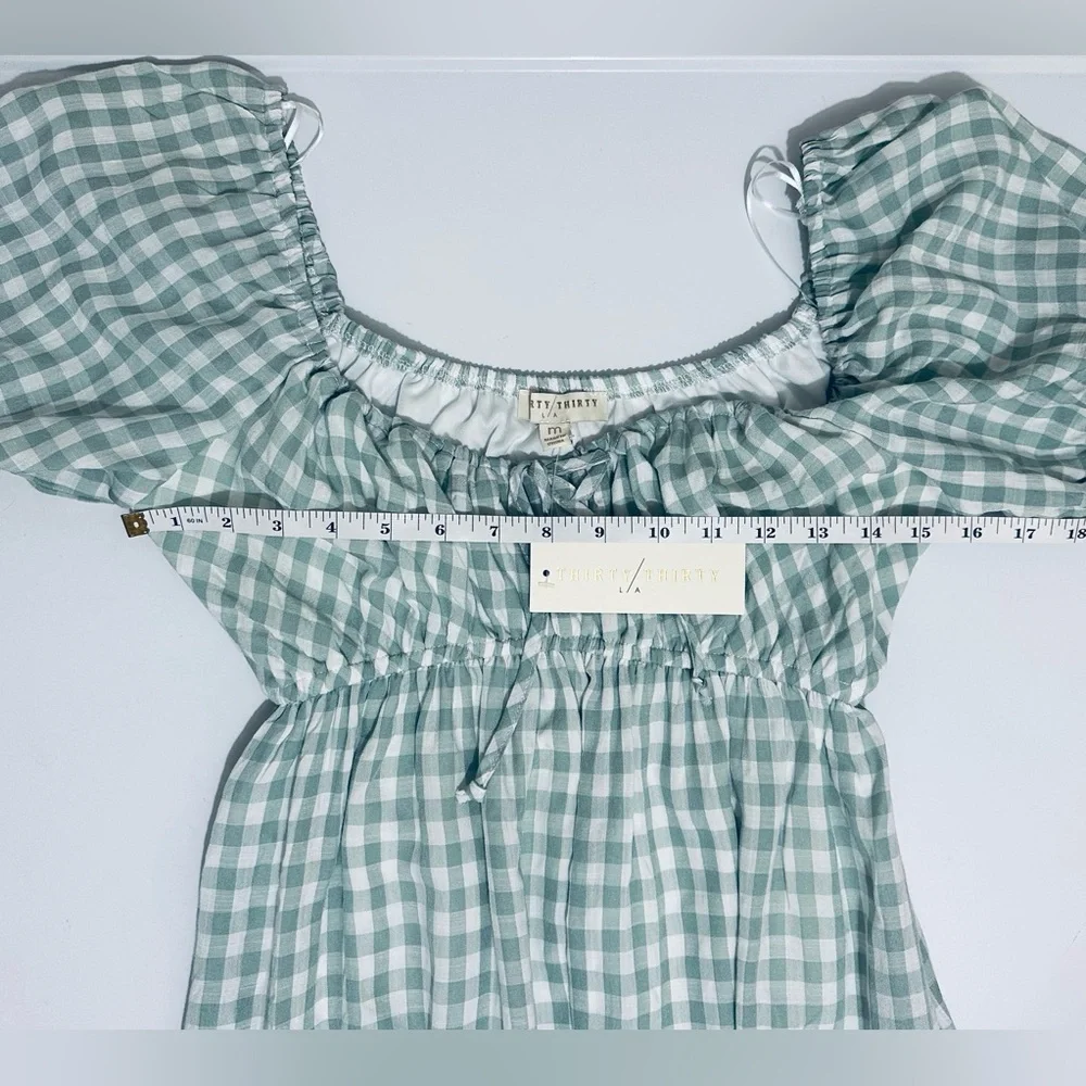 NWT Thirty/Thirty LA Green & White Gingham Dress, Babydoll Mini Dress, Medium - Picture 9 of 15